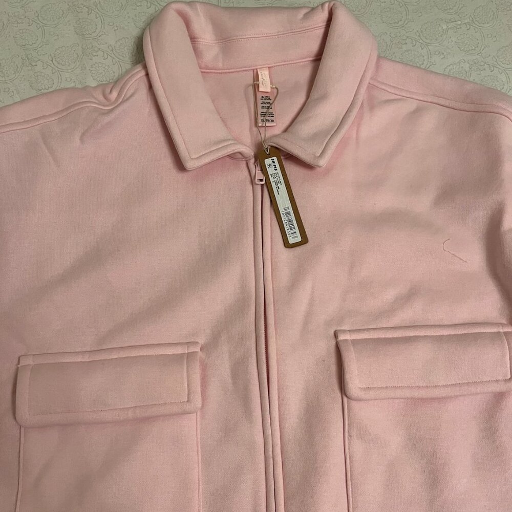 Skims COTTON FLEECE ZIP UP SHIRT JACKET | CHERRY BLOSSOM
